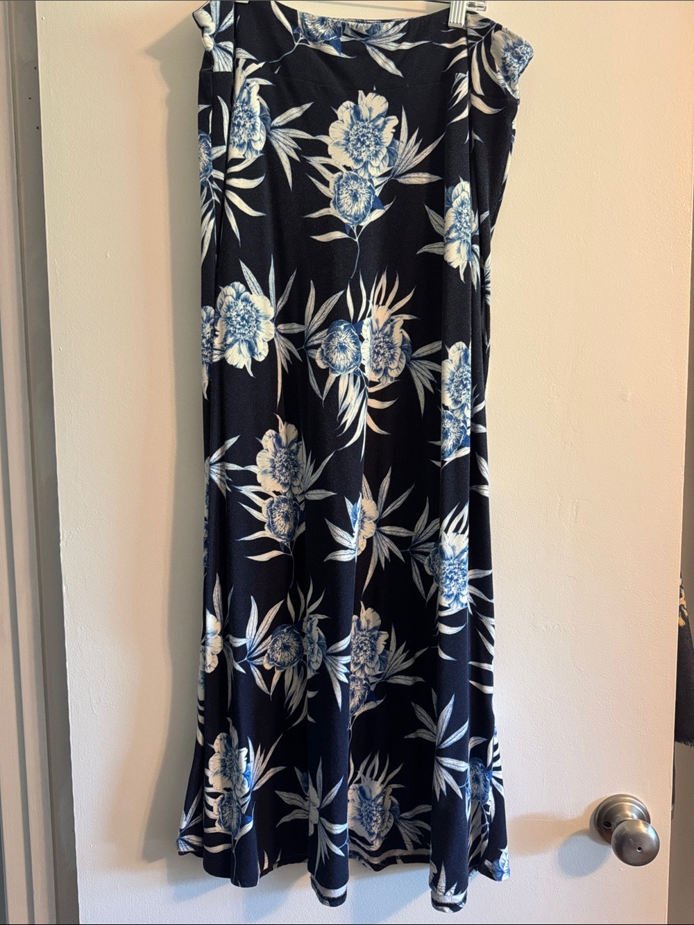 Talbots Navy Floral Maxi Skirt with Blue and White Blooms